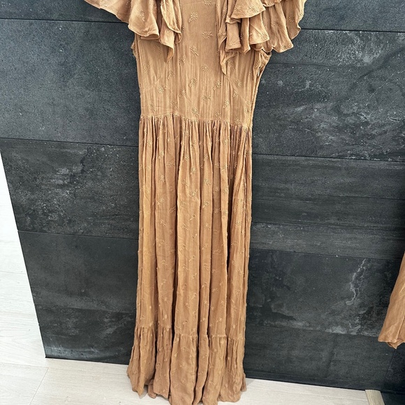 Doen Flora Embroidered Ruffle Maxi Dress Adobe Size XS - Picture 3 of 15